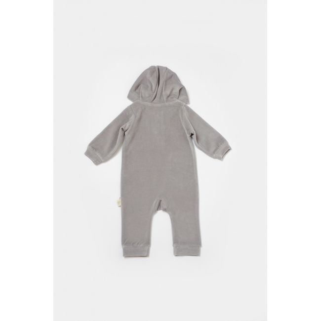 Salopeta Elefant cu maneca lunga si gluga din 80%bumbac organic si 20% poliester - Gri, BabyCosy (Marime: 18-24 Luni) JEMBC-CSYK6046-18