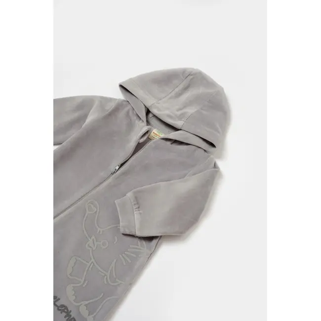 Salopeta Elefant cu maneca lunga si gluga din 80%bumbac organic si 20% poliester - Gri, BabyCosy (Marime: 3-6 Luni) JEMBC-CSYK6046-3