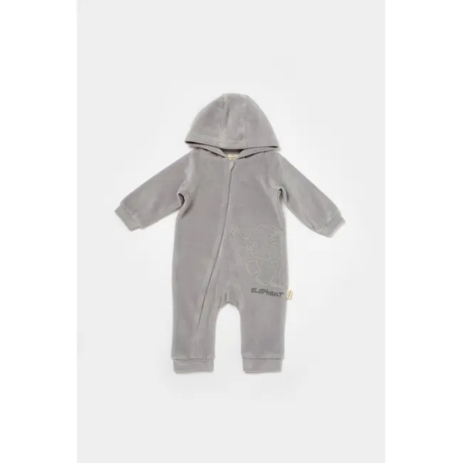 Salopeta Elefant cu maneca lunga si gluga din 80%bumbac organic si 20% poliester - Gri, BabyCosy (Marime: 3-6 Luni) JEMBC-CSYK6046-3