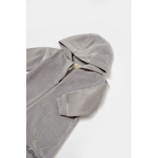 Salopeta Elefant cu maneca lunga si gluga din 80%bumbac organic si 20% poliester - Gri, BabyCosy (Marime: 6-9 luni) JEMBC-CSYK6046-6