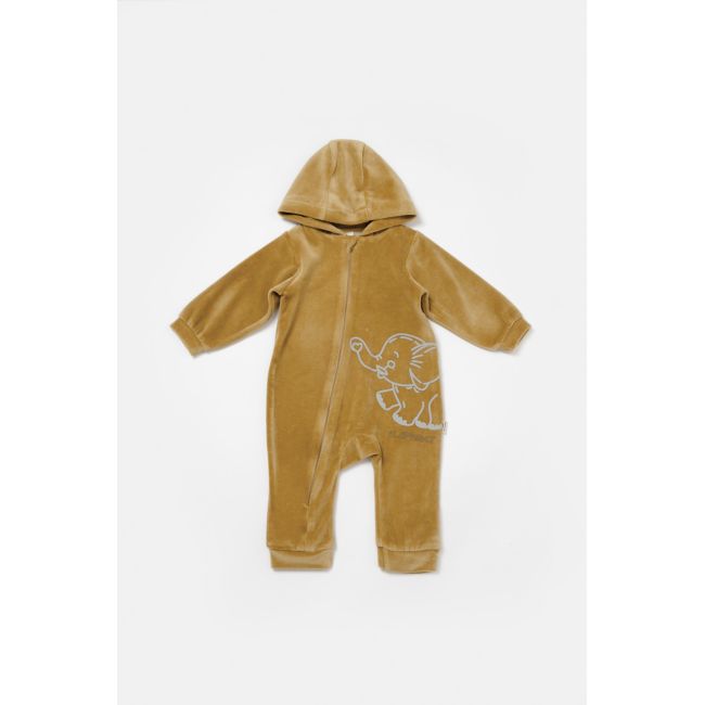Salopeta Elefant cu maneca lunga si gluga din 80%bumbac organic si 20% poliester - Mustar, BabyCosy (Marime: 3-6 Luni) JEMBC-CSYK6045-3