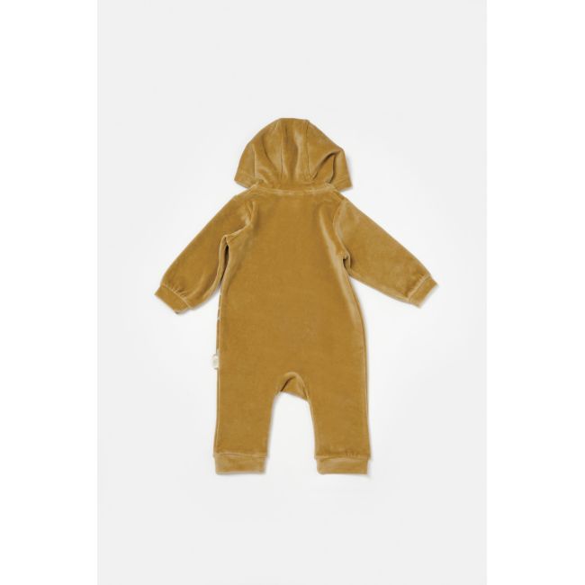 Salopeta Elefant cu maneca lunga si gluga din 80%bumbac organic si 20% poliester - Mustar, BabyCosy (Marime: 6-9 luni) JEMBC-CSYK6045-6