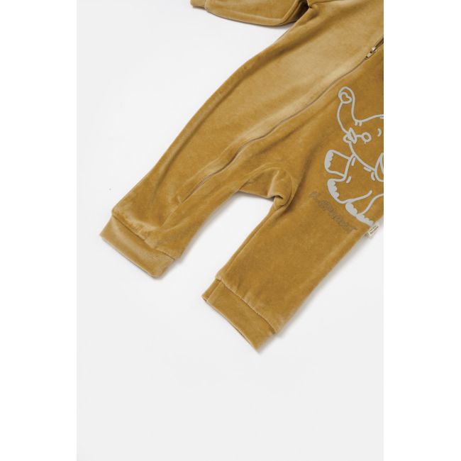 Salopeta Elefant cu maneca lunga si gluga din 80%bumbac organic si 20% poliester - Mustar, BabyCosy (Marime: 9-12 luni) JEMBC-CSYK6045-9