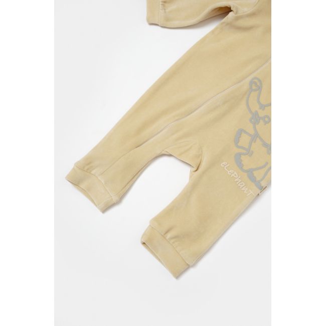 Salopeta Elefant cu maneca lunga si gluga din 80%bumbac organic si 20% poliester - Stone, BabyCosy (Marime: 18-24 Luni) JEMBC-CSYK6042-18