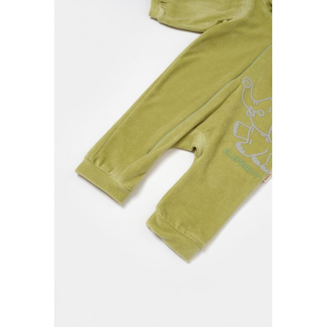 Salopeta Elefant cu maneca lunga si gluga din 80%bumbac organic si 20% poliester - Verde, BabyCosy (Marime: 12-18 Luni) JEMBC-CSYK6043-12