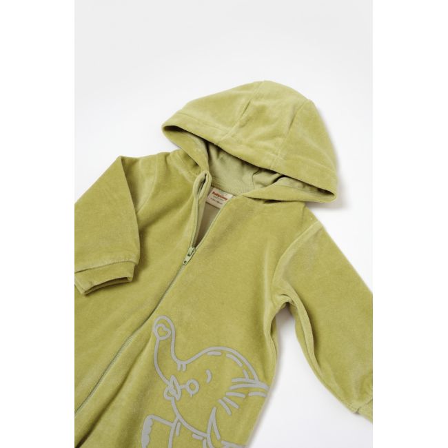 Salopeta Elefant cu maneca lunga si gluga din 80%bumbac organic si 20% poliester - Verde, BabyCosy (Marime: 9-12 luni) JEMBC-CSYK6043-9