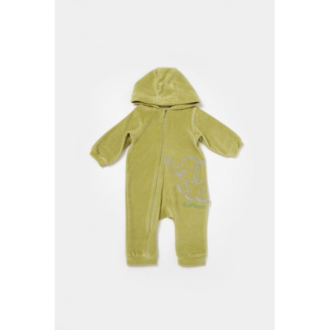 Salopeta Elefant cu maneca lunga si gluga din 80%bumbac organic si 20% poliester - Verde, BabyCosy (Marime: 9-12 luni) JEMBC-CSYK6043-9