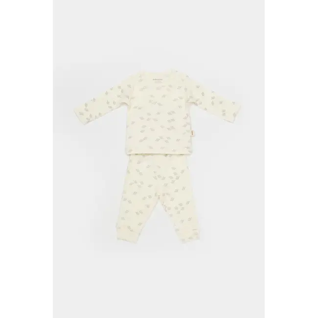 Set 3 piese:bluza, pantaloni si caciulita Printed, BabyCosy, 50% modal+50% bumbac, Ecru (Marime: 3-6 Luni) JEMBC-CSYM25500-3