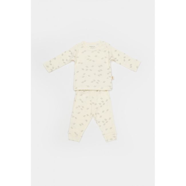 Set 3 piese:bluza, pantaloni si caciulita Printed, BabyCosy, 50% modal+50% bumbac, Ecru (Marime: 9-12 luni) JEMBC-CSYM25500-9