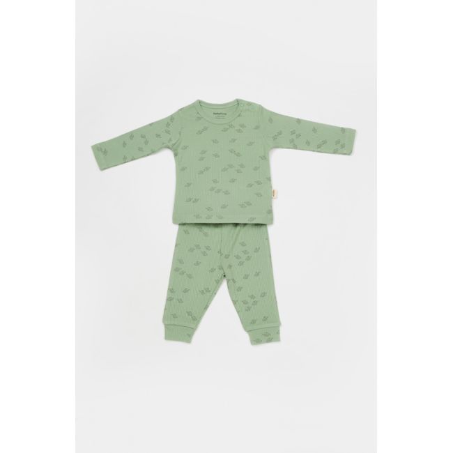 Set 3 piese:bluza, pantaloni si caciulita Printed, BabyCosy, 50% modal+50% bumbac, Verde (Marime: 9-12 luni) JEMBC-CSYM25503-9