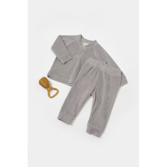 Set bluzita si pantaloni Elefant, 80%bumbac organic si 20% poliester - Gri, BabyCosy (Marime: 6-9 luni) JEMBC-CSYK6051-6