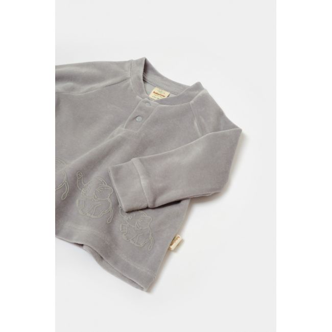 Set bluzita si pantaloni Elefant, 80%bumbac organic si 20% poliester - Gri, BabyCosy (Marime: 6-9 luni) JEMBC-CSYK6051-6