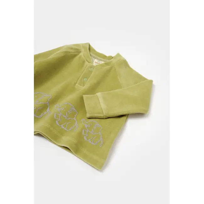 Set bluzita si pantaloni Elefant, 80%bumbac organic si 20% poliester - Verde, BabyCosy (Marime: 12-18 Luni) JEMBC-CSYK6048-12