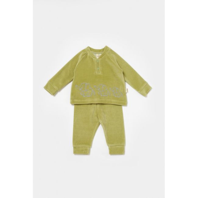 Set bluzita si pantaloni Elefant, 80%bumbac organic si 20% poliester - Verde, BabyCosy (Marime: 18-24 Luni) JEMBC-CSYK6048-18