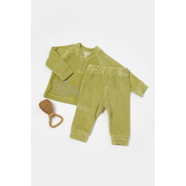 Set bluzita si pantaloni Elefant, 80%bumbac organic si 20% poliester - Verde, BabyCosy (Marime: 3-6 Luni) JEMBC-CSYK6048-3
