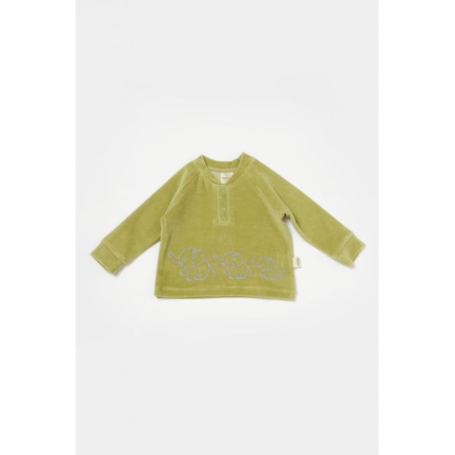 Set bluzita si pantaloni Elefant, 80%bumbac organic si 20% poliester - Verde, BabyCosy (Marime: 3-6 Luni) JEMBC-CSYK6048-3