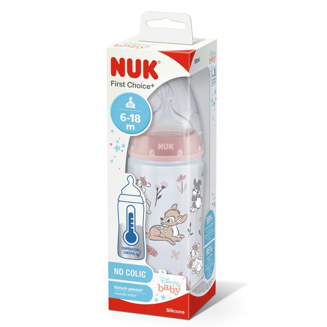 Biberon Nuk First Choice PP 300 ml, Control Temperatura, Tetina Silicon M, 6-18 luni, Disney Bambi ERFMAR-N8696