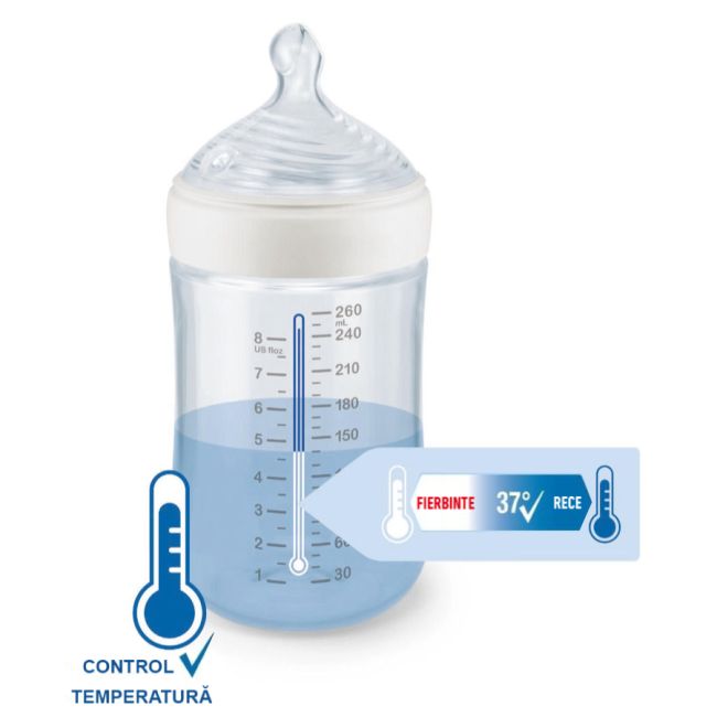 Biberon Nuk for Nature PP 260 ml, Control Temperatura, Tetina Silicon M, Crem ERFMAR-N9570