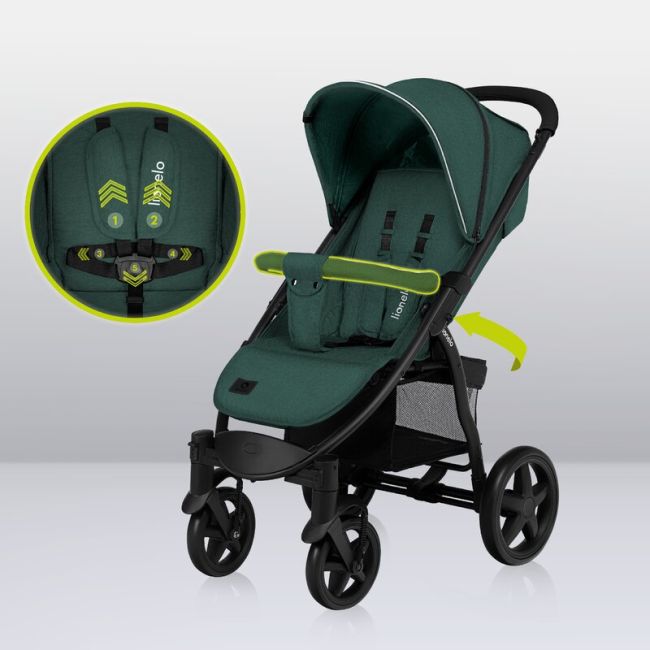 Lionelo - Carucior sport Annet Plus, De la nastere, Cu accesorii si capotina XXL reglabila, 0 - 22 Kg, Conform cu standardele europene de securitate EN1888-1 si EN1888-2, Verde BYNLO-ANNET_PLUS_GREEN_FOREST