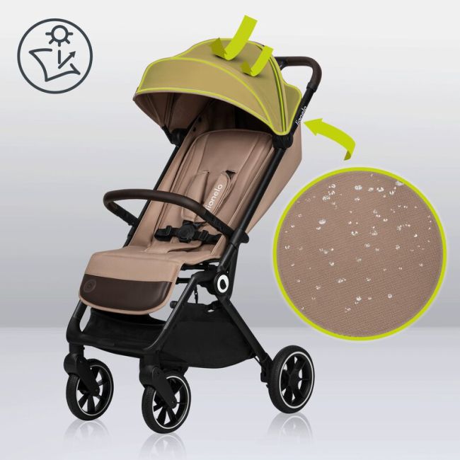 Lionelo - Carucior sport Cloe, De la nastere, Cu accesorii, Cadru din aluminiu, 0-22 kg, Usor, Pliabil cu o singura mana, Ideal pentru toate tipurile de suprafete, Bej BYNLO-CLOE_BEIGE_SAND