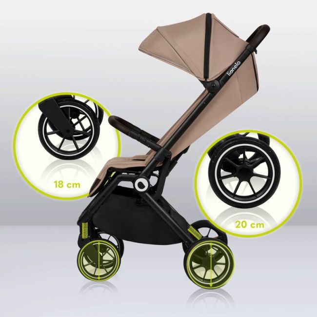 Lionelo - Carucior sport Cloe, De la nastere, Cu accesorii, Cadru din aluminiu, 0-22 kg, Usor, Pliabil cu o singura mana, Ideal pentru toate tipurile de suprafete, Bej BYNLO-CLOE_BEIGE_SAND