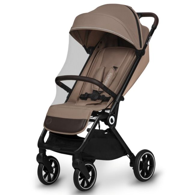 Lionelo - Carucior sport Cloe, De la nastere, Cu accesorii, Cadru din aluminiu, 0-22 kg, Usor, Pliabil cu o singura mana, Ideal pentru toate tipurile de suprafete, Bej BYNLO-CLOE_BEIGE_SAND