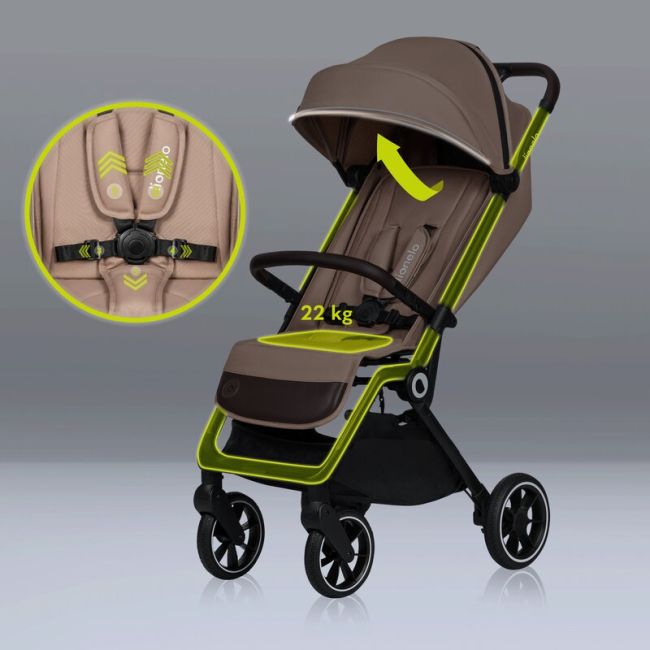 Lionelo - Carucior sport Cloe, De la nastere, Cu accesorii, Cadru din aluminiu, 0-22 kg, Usor, Pliabil cu o singura mana, Ideal pentru toate tipurile de suprafete, Bej BYNLO-CLOE_BEIGE_SAND