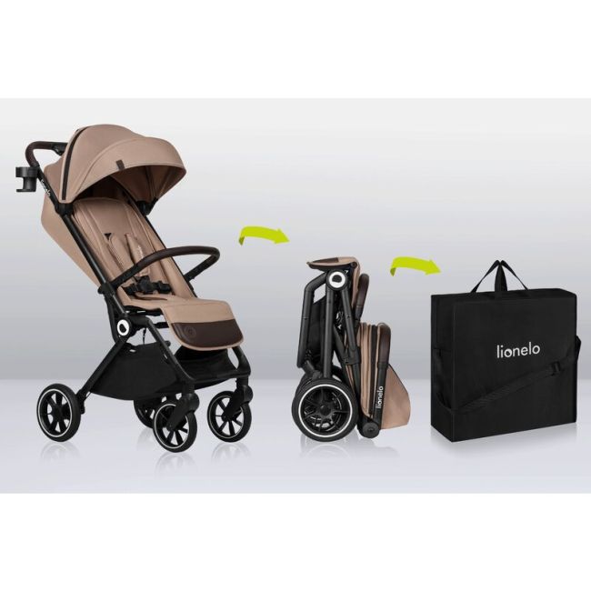 Lionelo - Carucior sport Cloe, De la nastere, Cu accesorii, Cadru din aluminiu, 0-22 kg, Usor, Pliabil cu o singura mana, Ideal pentru toate tipurile de suprafete, Bej BYNLO-CLOE_BEIGE_SAND