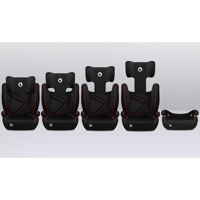Lionelo - Scaun auto, Hugo i-Size, Universal, Orientare in directia sensului de mers, Reglabil, Conform standardului de securitate R129, 100-150 cm, 4-12 ani, Rosu BYNLO-HUGO_I-SIZE_SPORTY_BLACK_RED
