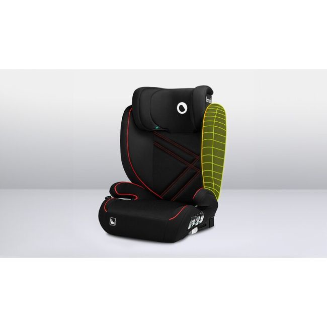 Lionelo - Scaun auto, Hugo i-Size, Universal, Orientare in directia sensului de mers, Reglabil, Conform standardului de securitate R129, 100-150 cm, 4-12 ani, Rosu BYNLO-HUGO_I-SIZE_SPORTY_BLACK_RED