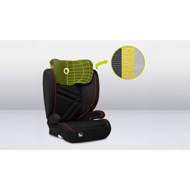 Lionelo - Scaun auto, Hugo i-Size, Universal, Orientare in directia sensului de mers, Reglabil, Conform standardului de securitate R129, 100-150 cm, 4-12 ani, Rosu BYNLO-HUGO_I-SIZE_SPORTY_BLACK_RED