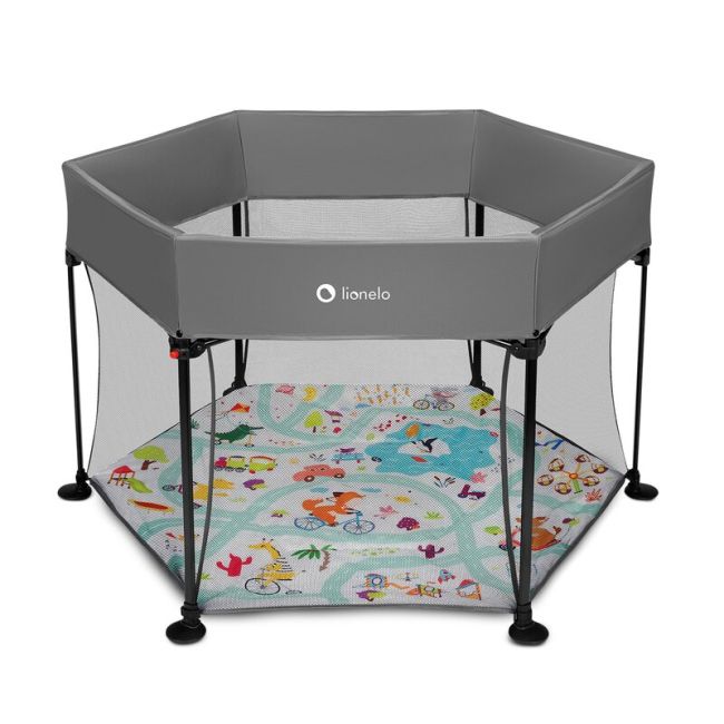 Lionelo - Tarc de joaca Roel, Pliere ultra-compacta, Conform cu standardul europeane de securitate EN12227, Multicolor BYNLO-ROEL_GREY_MULTICOLOR