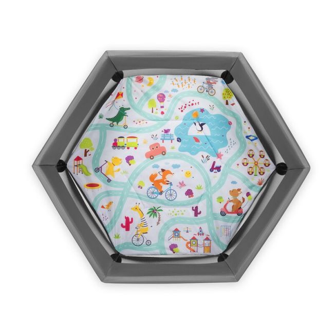 Lionelo - Tarc de joaca Roel, Pliere ultra-compacta, Conform cu standardul europeane de securitate EN12227, Multicolor BYNLO-ROEL_GREY_MULTICOLOR
