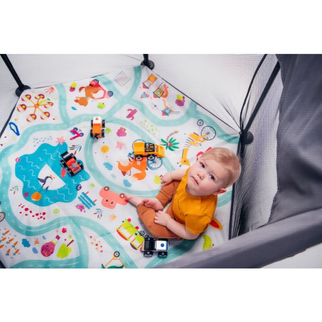 Lionelo - Tarc de joaca Roel, Pliere ultra-compacta, Conform cu standardul europeane de securitate EN12227, Multicolor BYNLO-ROEL_GREY_MULTICOLOR