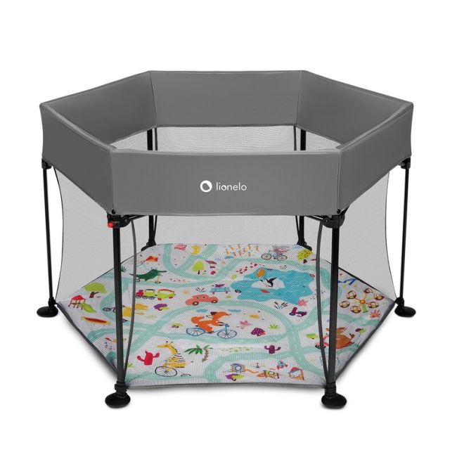 Lionelo - Tarc de joaca Roel, Pliere ultra-compacta, Conform cu standardul europeane de securitate EN12227, Multicolor BYNLO-ROEL_GREY_MULTICOLOR