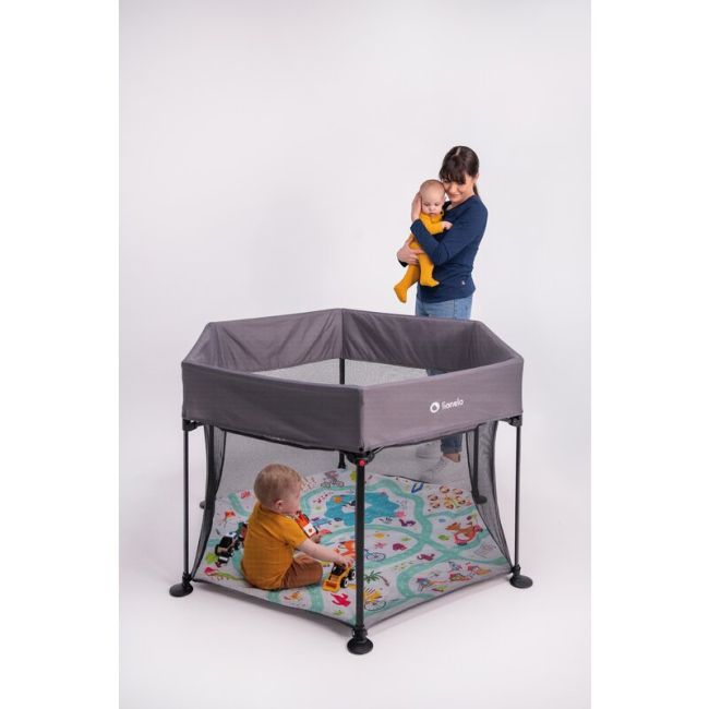 Lionelo - Tarc de joaca Roel, Pliere ultra-compacta, Conform cu standardul europeane de securitate EN12227, Multicolor BYNLO-ROEL_GREY_MULTICOLOR