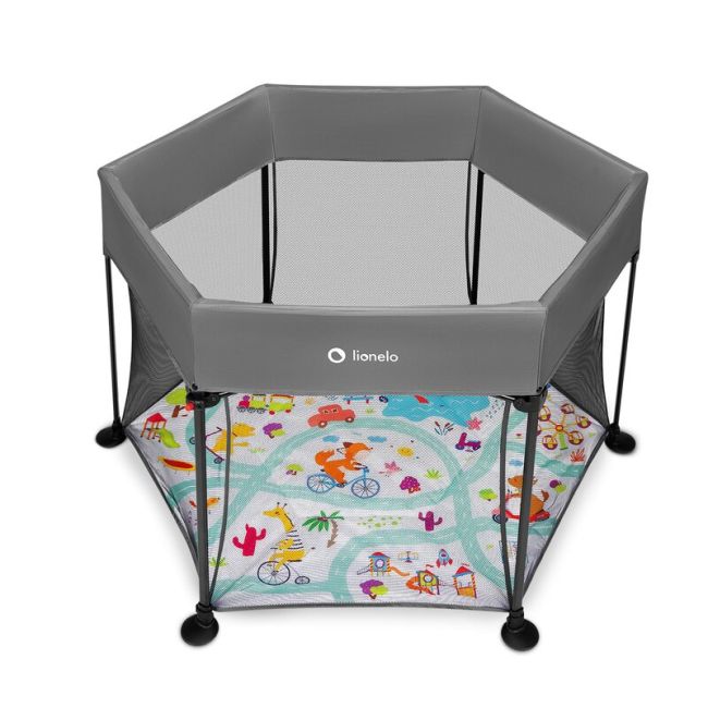 Lionelo - Tarc de joaca Roel, Pliere ultra-compacta, Conform cu standardul europeane de securitate EN12227, Multicolor BYNLO-ROEL_GREY_MULTICOLOR