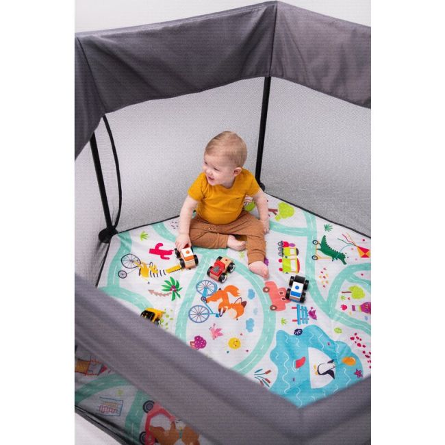 Lionelo - Tarc de joaca Roel, Pliere ultra-compacta, Conform cu standardul europeane de securitate EN12227, Multicolor BYNLO-ROEL_GREY_MULTICOLOR