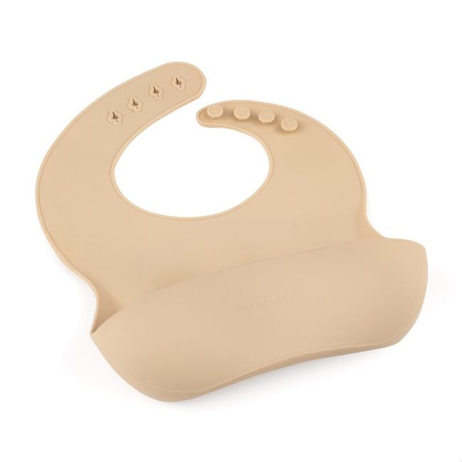 Petite&Mars - Baveta moale Take&Match, Reglabil, Cu buzunar colector, Silicon, Fara BPA, 6 luni+, Bej BYN706818