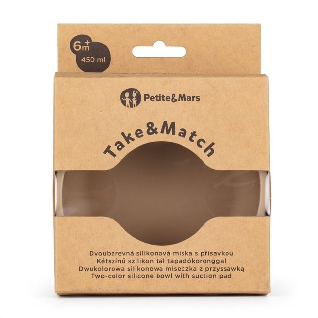 Petite&Mars - Bol Take&Match, Cu ventuza, Silicon, Fara BPA, 450 ml, 6 luni+, Bej BYN718818