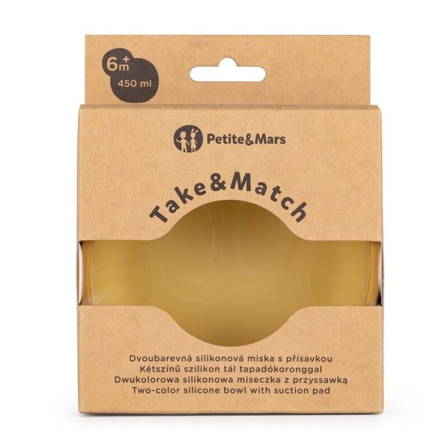 Petite&Mars - Bol Take&Match, Cu ventuza, Silicon, Fara BPA, 450 ml, 6 luni+, Galben BYN718819