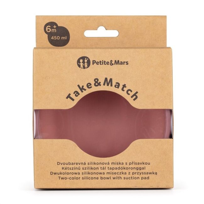 Petite&Mars - Bol Take&Match, Cu ventuza, Silicon, Fara BPA, 450 ml, 6 luni+, Roz BYN718820