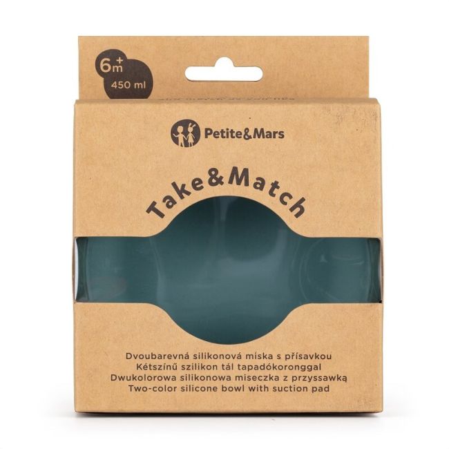 Petite&Mars - Bol Take&Match, Cu ventuza, Silicon, Fara BPA, 450 ml, 6 luni+, Verde BYN718817