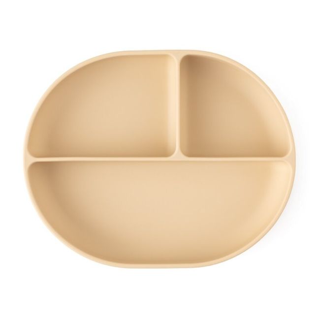 Petite&Mars - Farfurie compartimentata Take&Match, Ovala, Cu ventuza si 3 compartimente, Silicon, Fara BPA, 630 ml, 6 luni+, Bej BYN717818