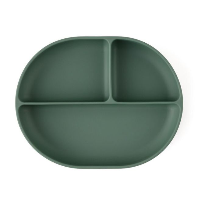 Petite&Mars - Farfurie compartimentata Take&Match, Ovala, Cu ventuza si 3 compartimente, Silicon, Fara BPA, 630 ml, 6 luni+, Verde BYN717817