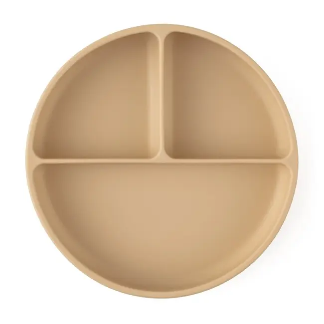 Petite&Mars - Farfurie compartimentata Take&Match, Rotunda, Cu ventuza si 3 compartimente, Silicon, Fara BPA, 500 ml, 6 luni+, Bej BYN715818
