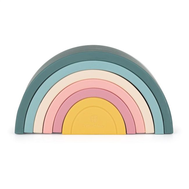 Petite&Mars - Jucarie pentru stivuire, Curcubeu, 14x7.5x5 cm, Silicon, Fara BPA, 6 piese, 12 luni+, Verde BYN599817
