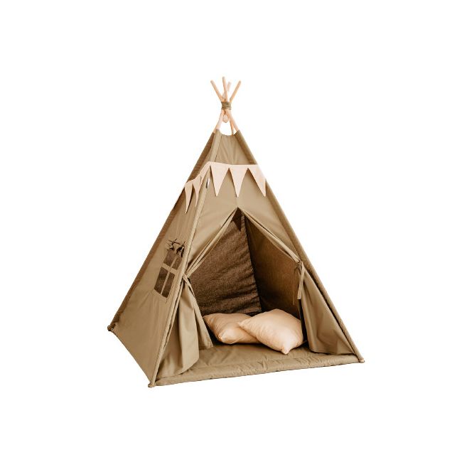 Set Cort de joaca, Olive teepee, 110x110x160 cm, salteluta, ghirlanda, 2 pernite si kit fixare MRD11873
