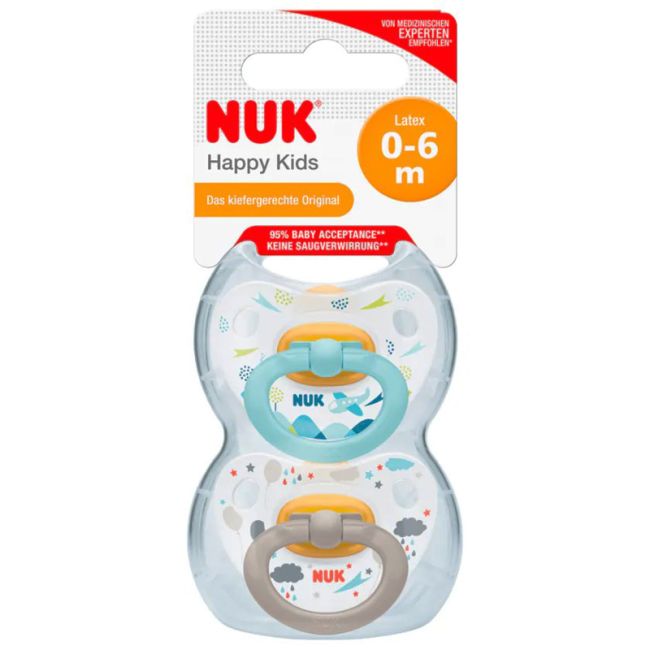 Suzeta Nuk Happy Kids Latex M1, 0-6 luni, Set 2 Bucati, Bleu ERFMAR-N5281