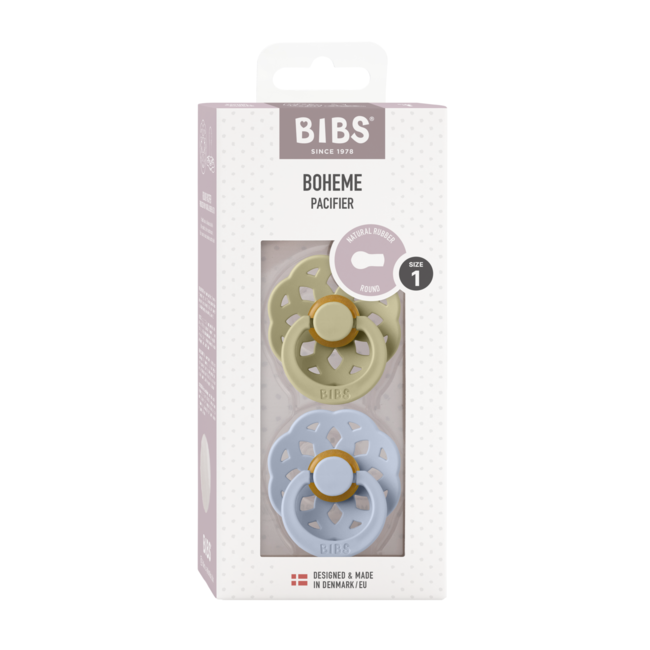 Bibs - set 2 suzete boheme latex, tetina rotunda, 0 luni +-khaki/dusty blue bbb230132